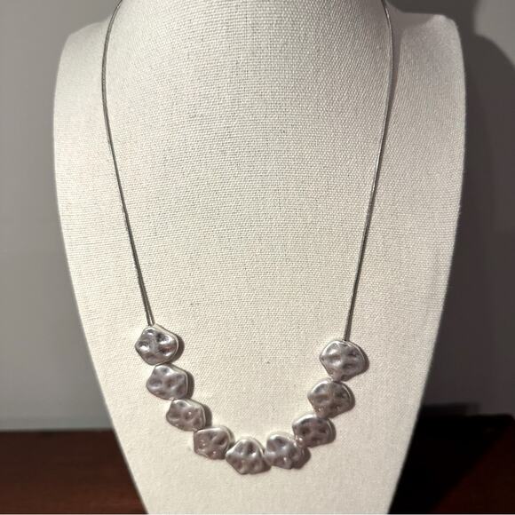 Bancroft Hammered Pendant Snake Chain Necklace Silver tone Boho Western Casual - Picture 2 of 7